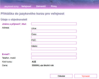 formulář přihlášky